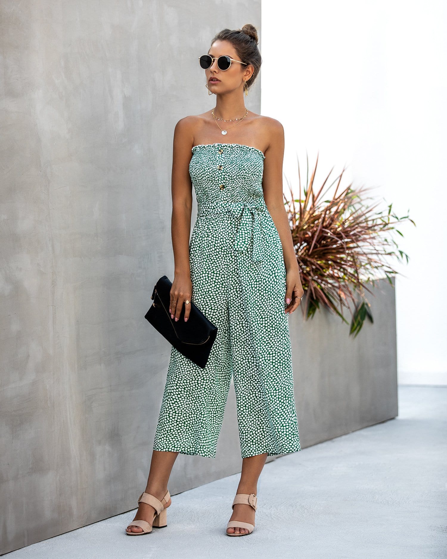 Contrast Button Floral Tube Jumpsuit - Image 11