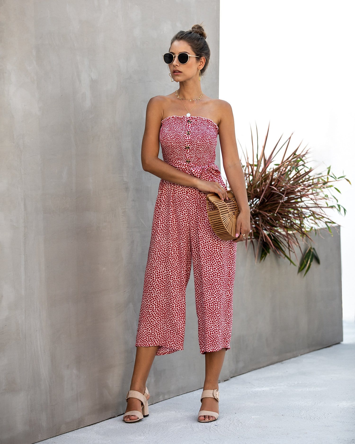 Contrast Button Floral Tube Jumpsuit - Image 14