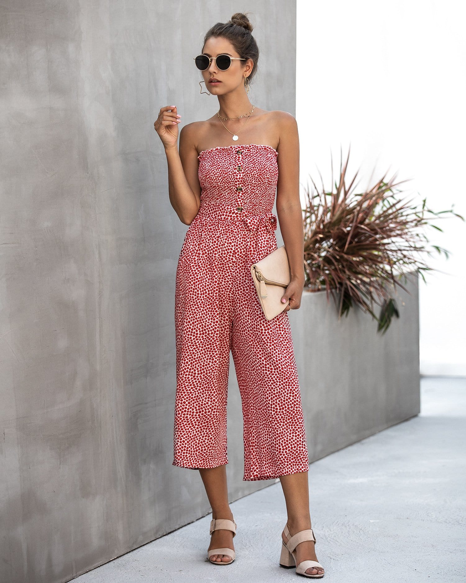 Contrast Button Floral Tube Jumpsuit - Image 16