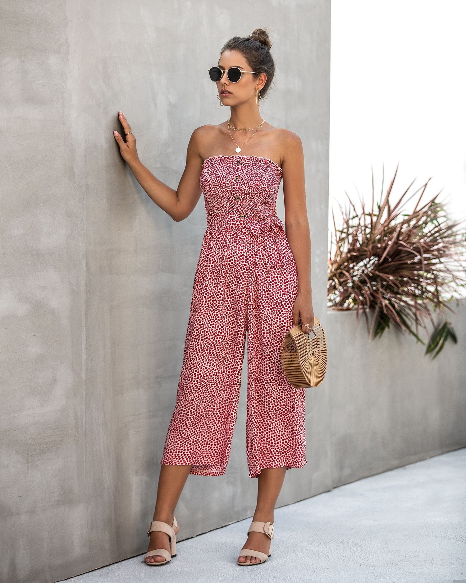 Contrast Button Floral Tube Jumpsuit - Image 18