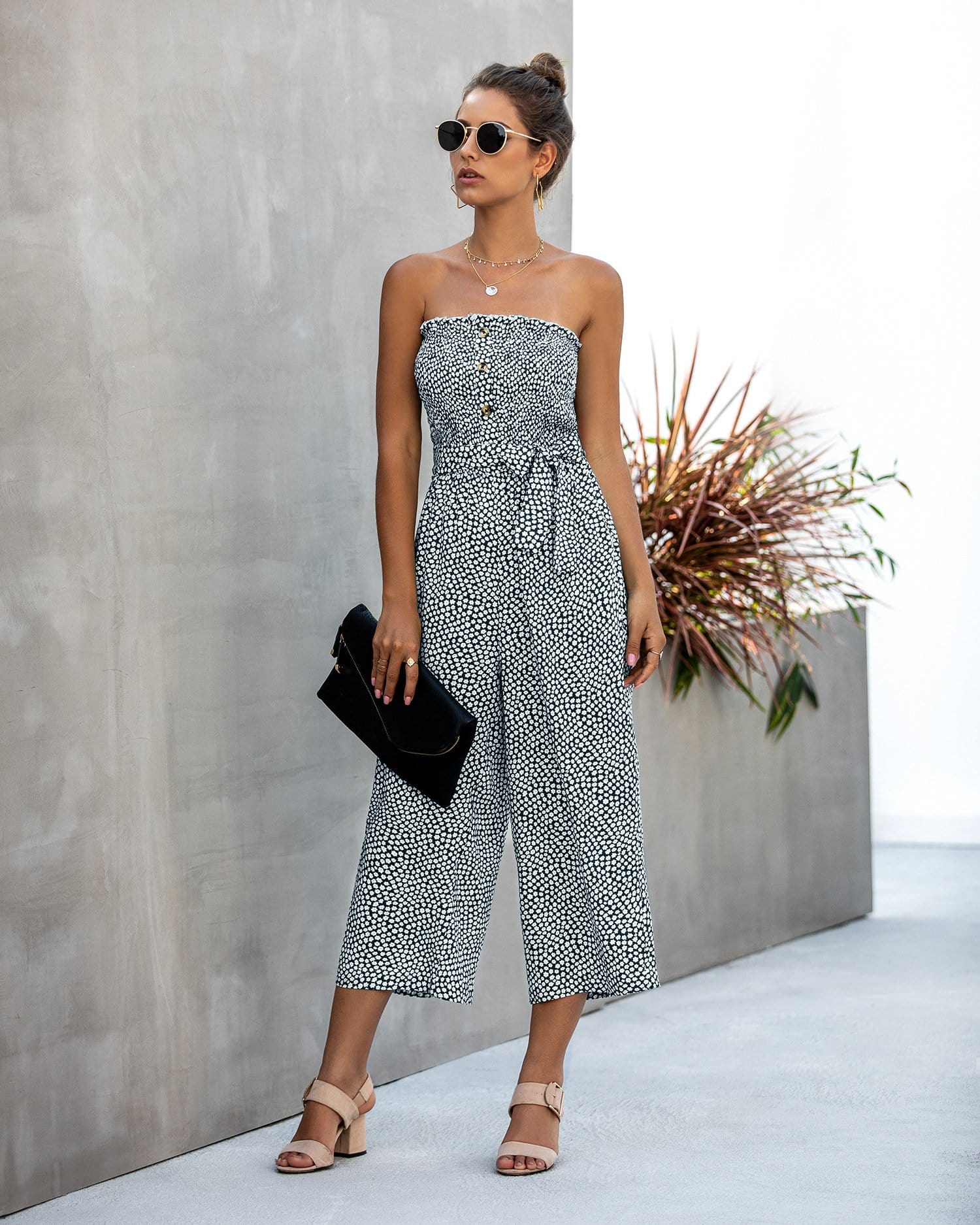Contrast Button Floral Tube Jumpsuit - Image 3