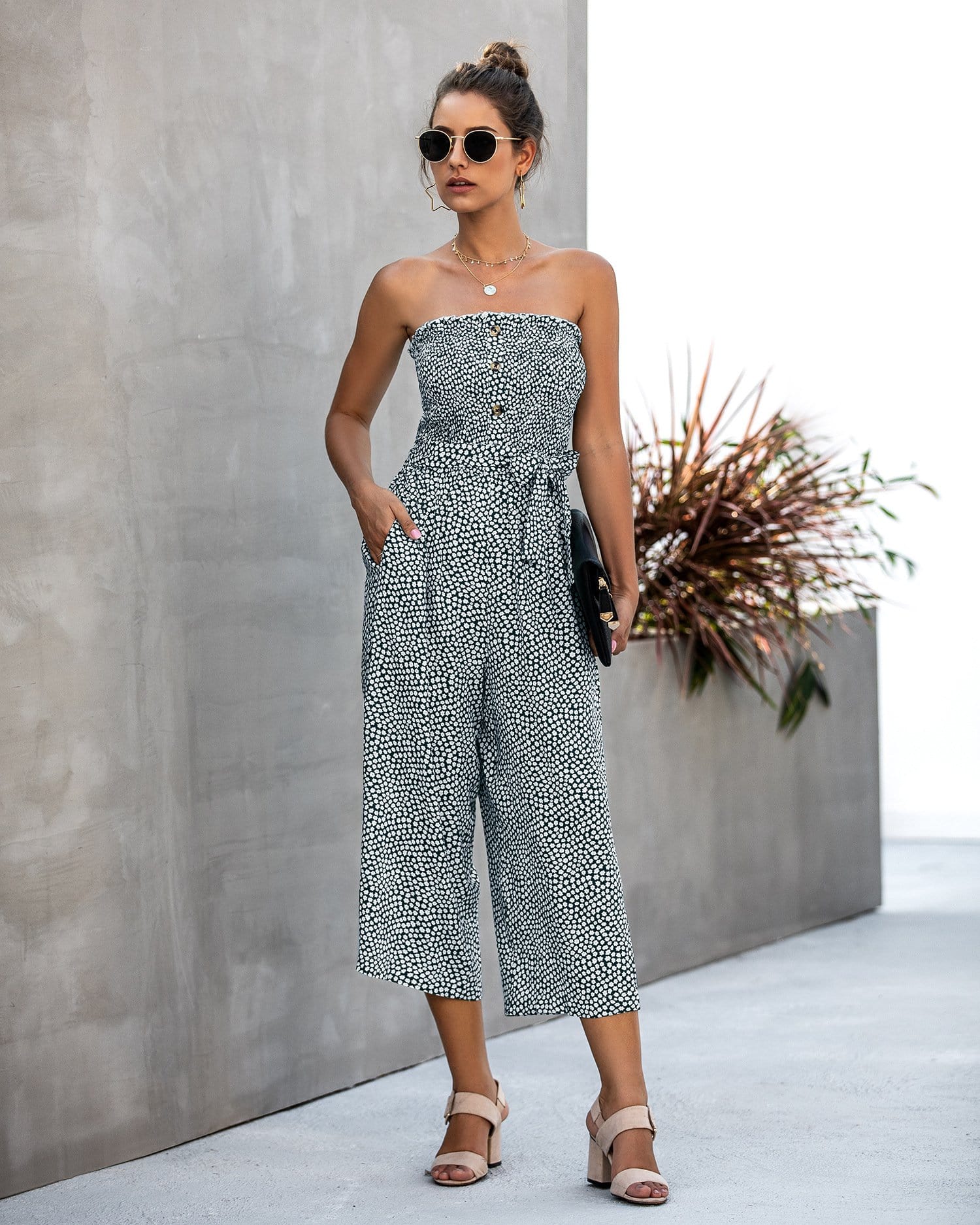 Contrast Button Floral Tube Jumpsuit - Image 4