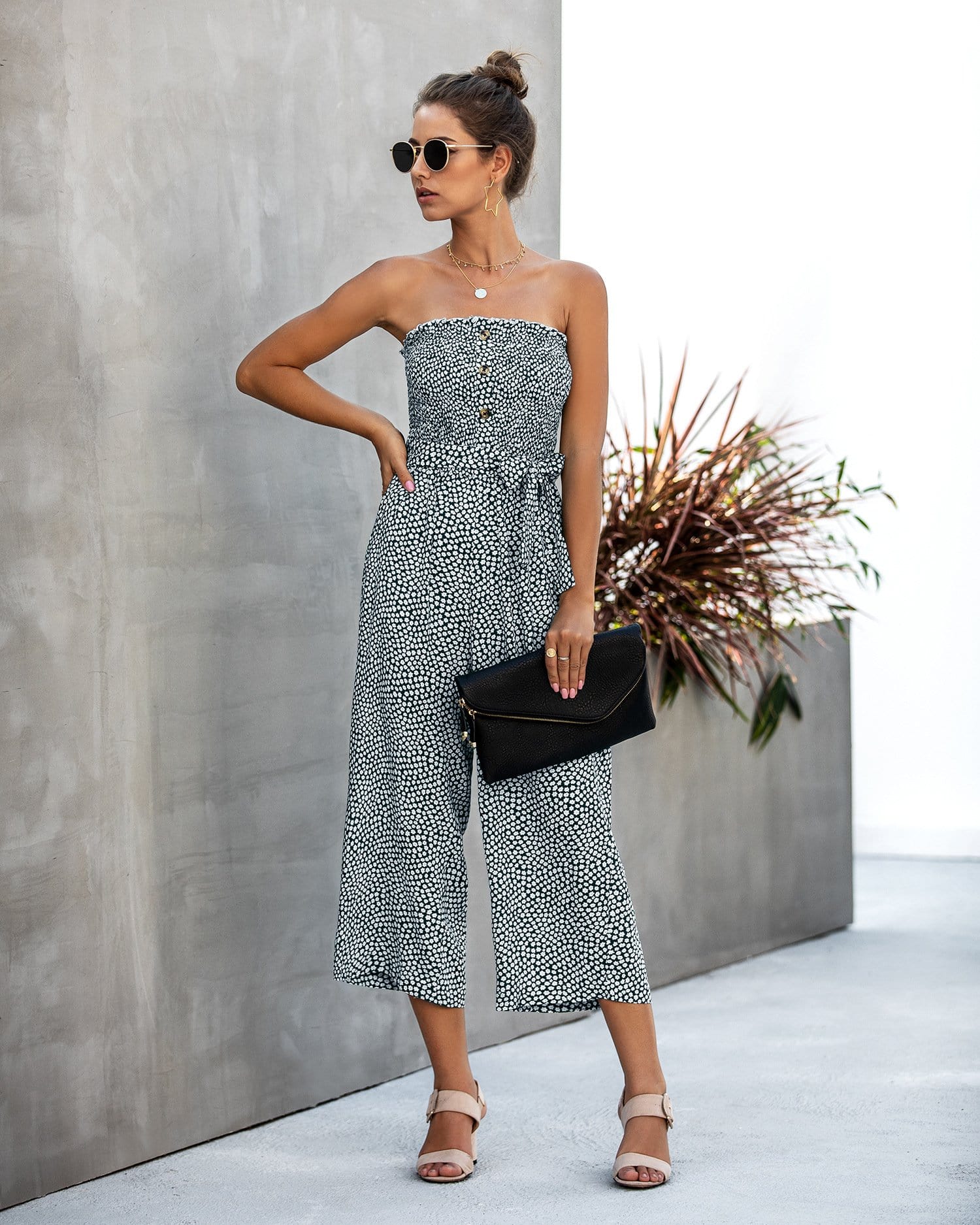 Contrast Button Floral Tube Jumpsuit - Image 5