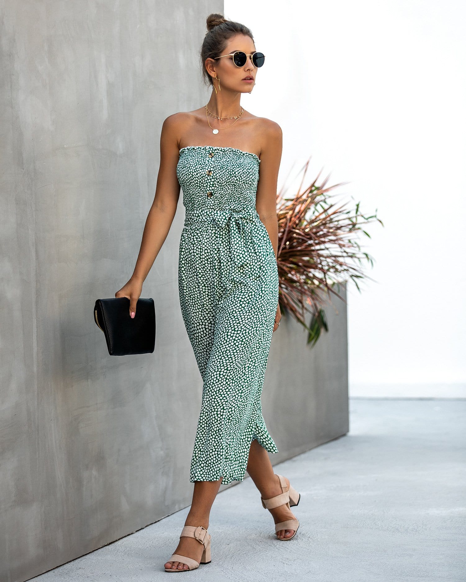 Contrast Button Floral Tube Jumpsuit - Image 7