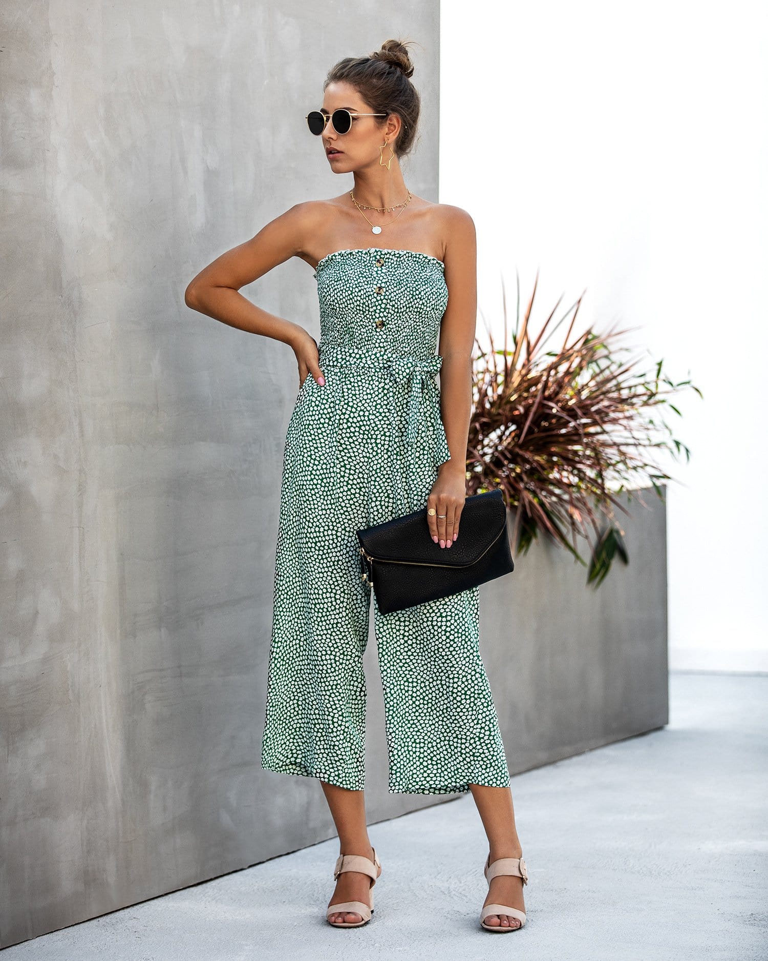 Contrast Button Floral Tube Jumpsuit - Image 8