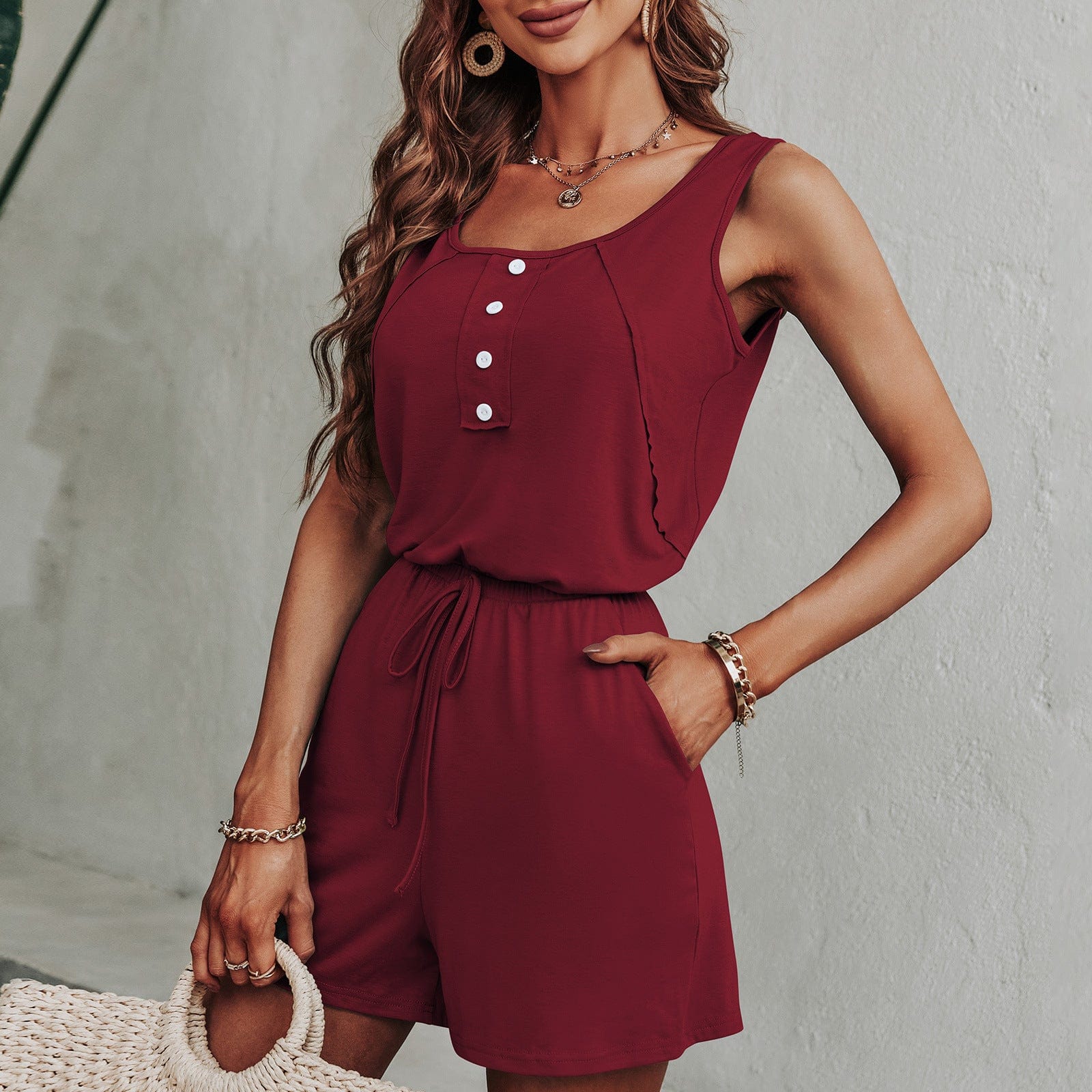 Contrast Button Front Romper - Image 11