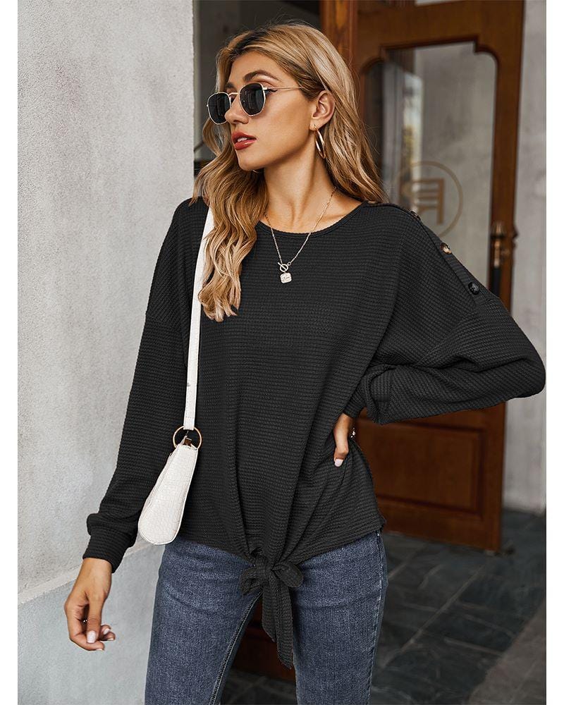 Contrast Button Shoulder Detail Sweater - Image 12