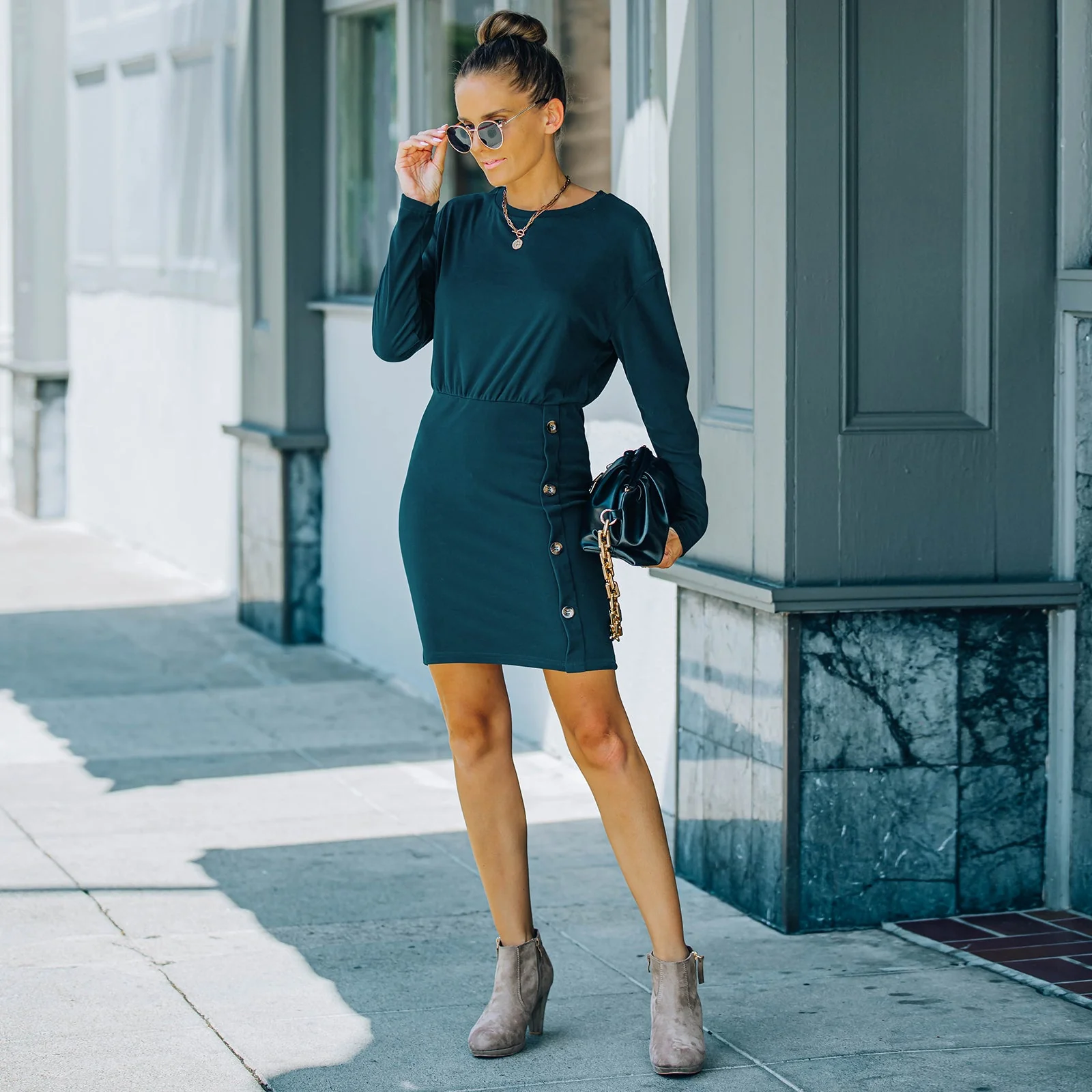 Contrast Button Skirt Bodycon Dress - Image 10