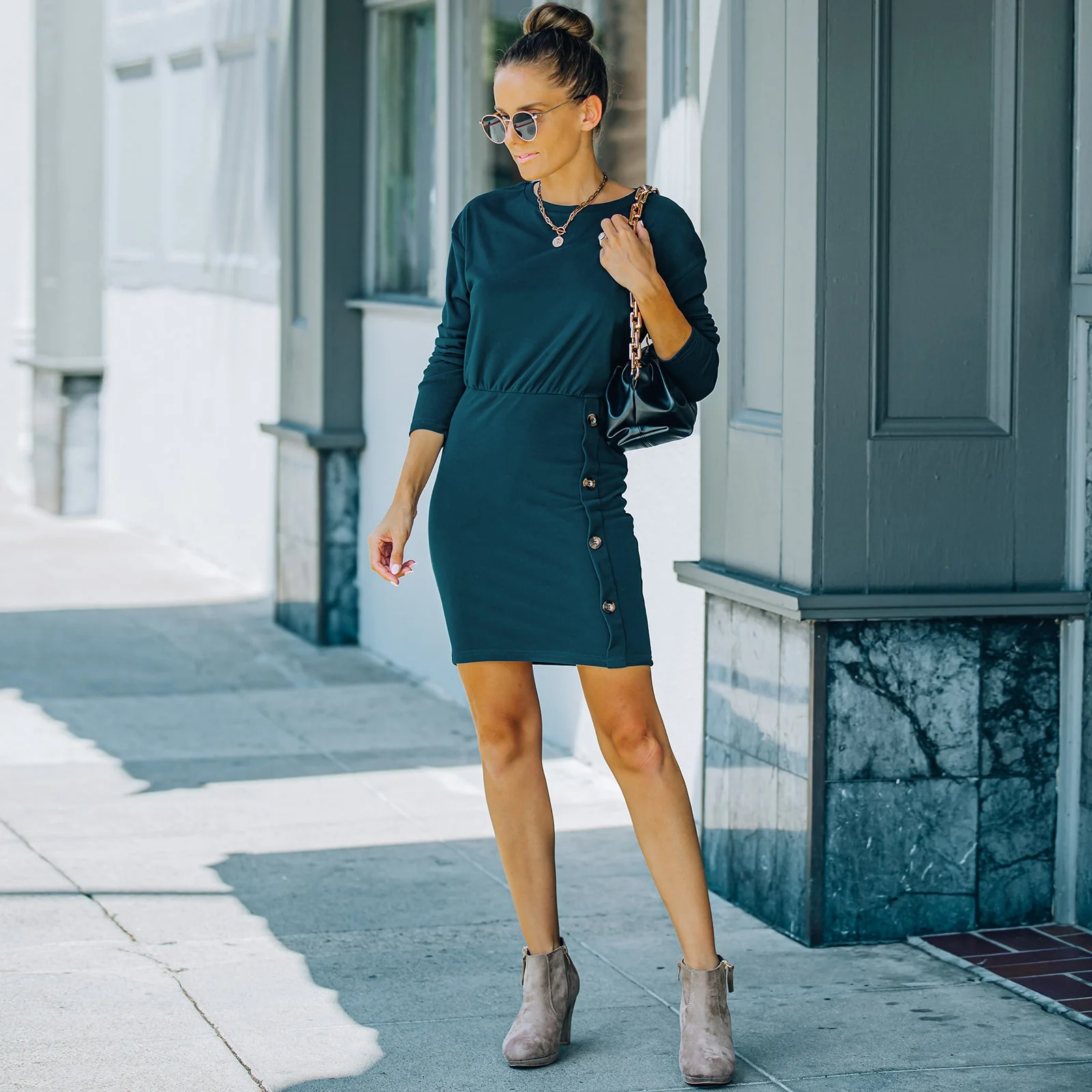 Contrast Button Skirt Bodycon Dress - Image 9