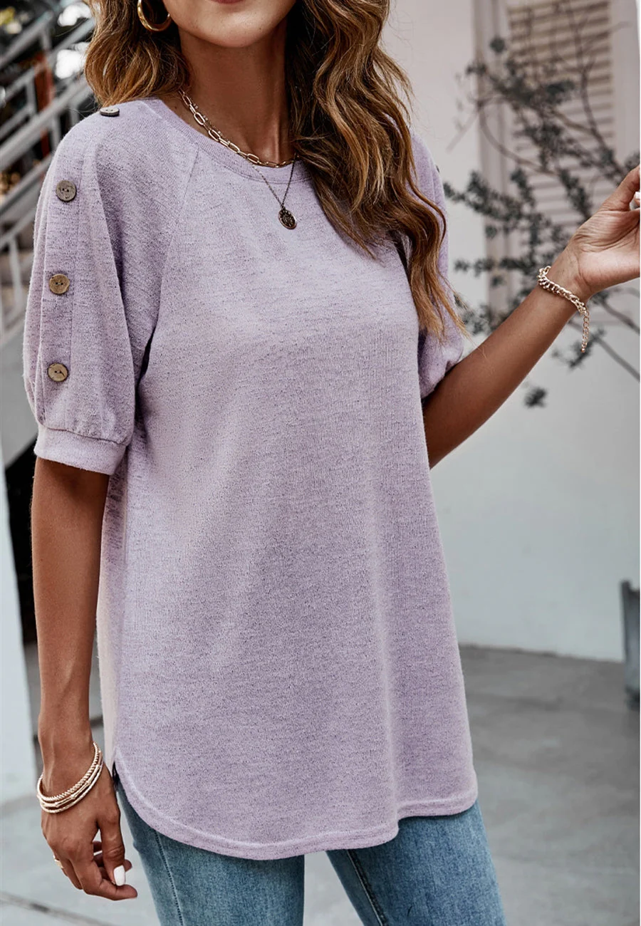 Contrast Button Sleeve Casual Top - Image 10