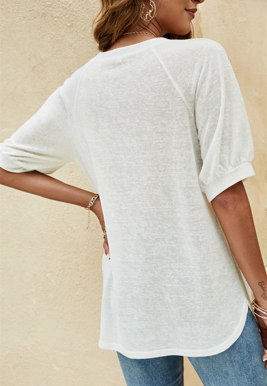 Contrast Button Sleeve Casual Top - Image 4