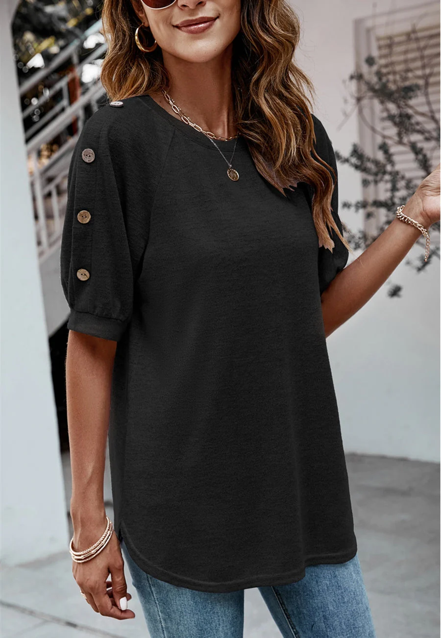 Contrast Button Sleeve Casual Top - Image 5