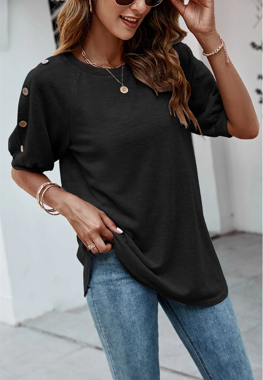 Contrast Button Sleeve Casual Top - Image 7