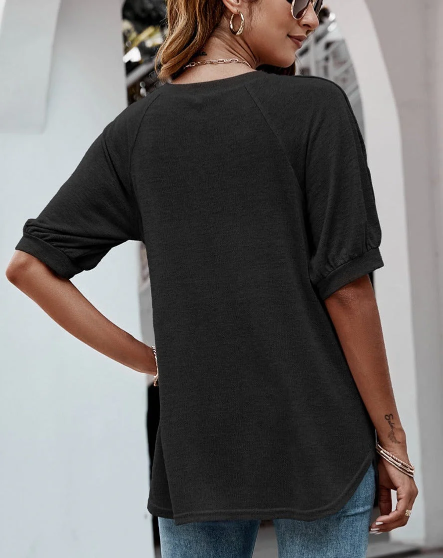 Contrast Button Sleeve Casual Top - Image 8