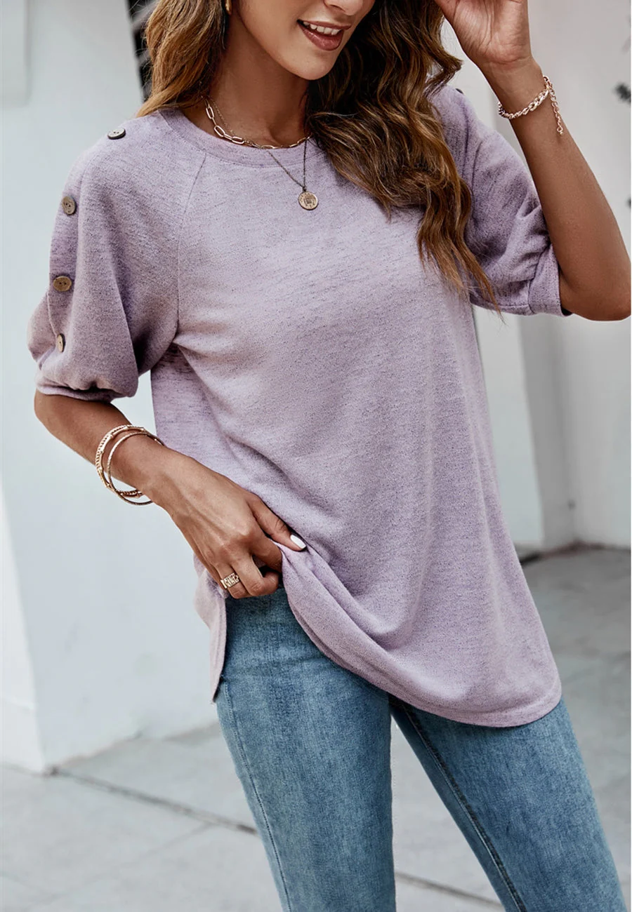 Contrast Button Sleeve Casual Top - Image 9