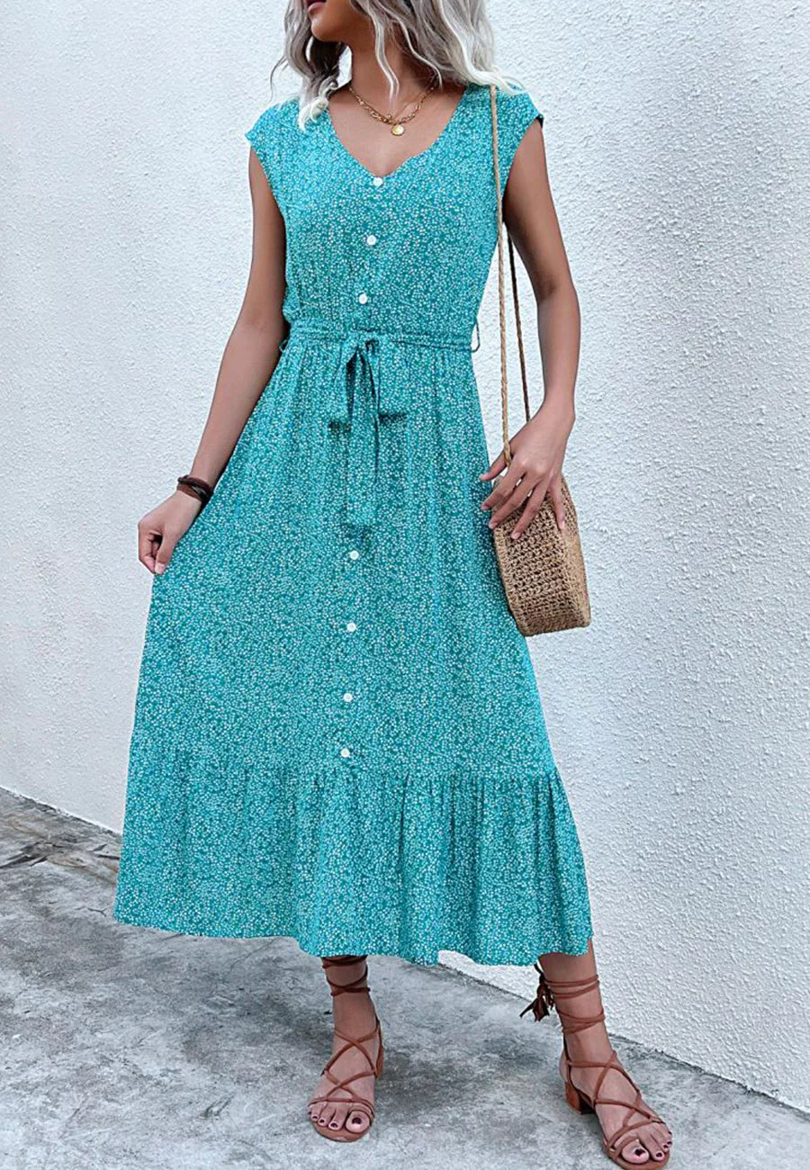 Contrast Button Tie Waist Dress - Image 12