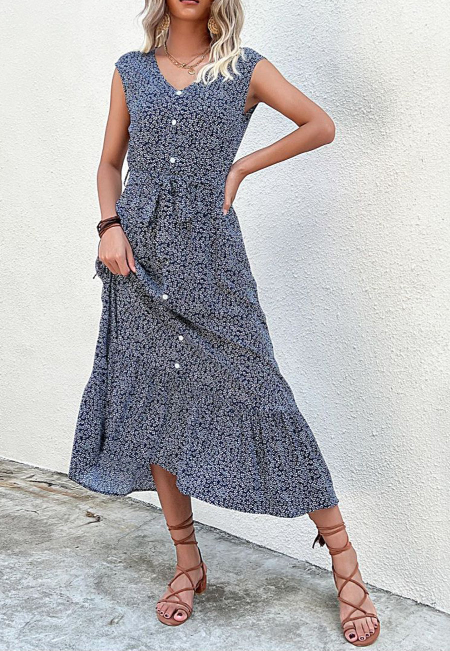 Contrast Button Tie Waist Dress - Image 19