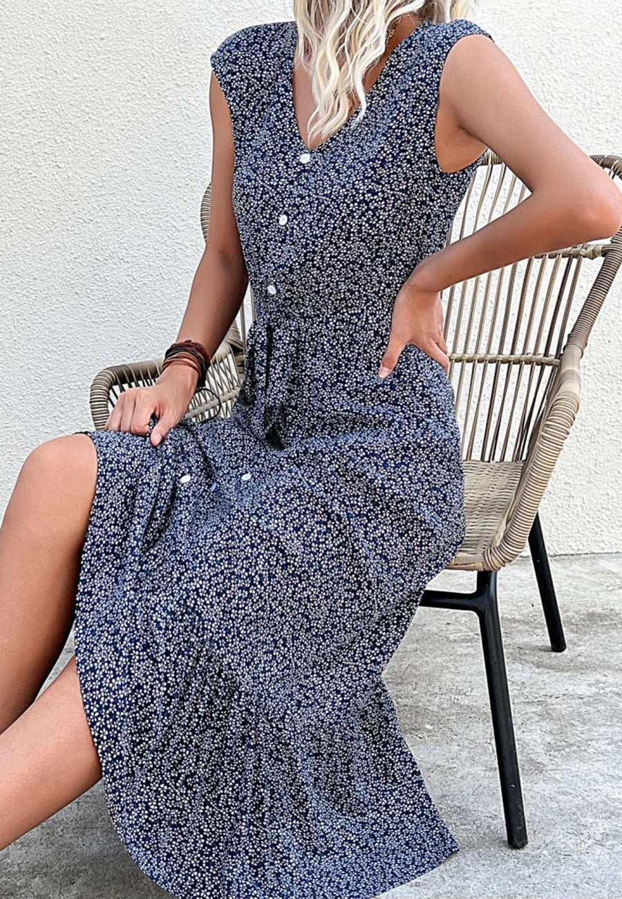 Contrast Button Tie Waist Dress - Image 20