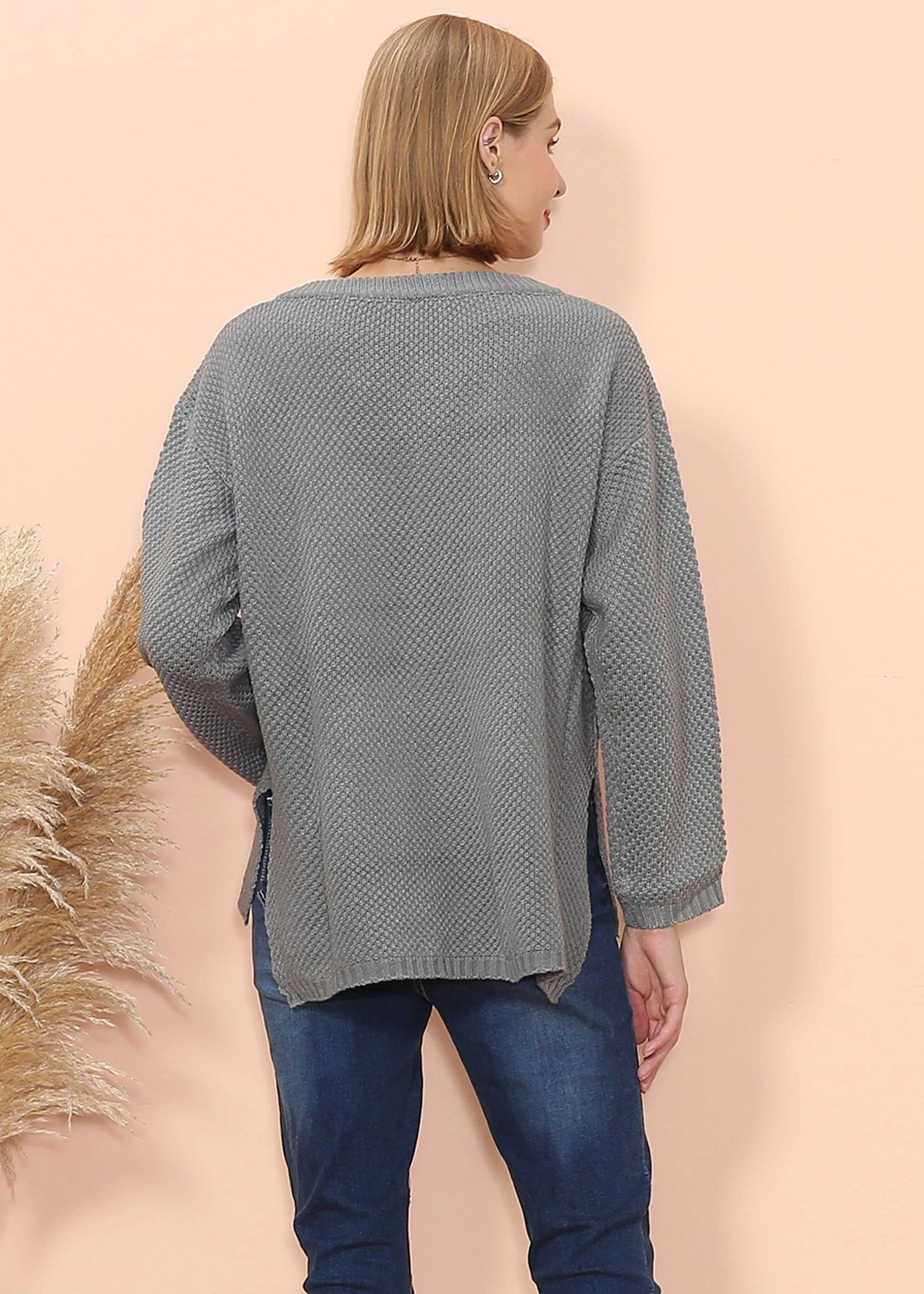 Contrast Half Button Down Sweater - Image 12
