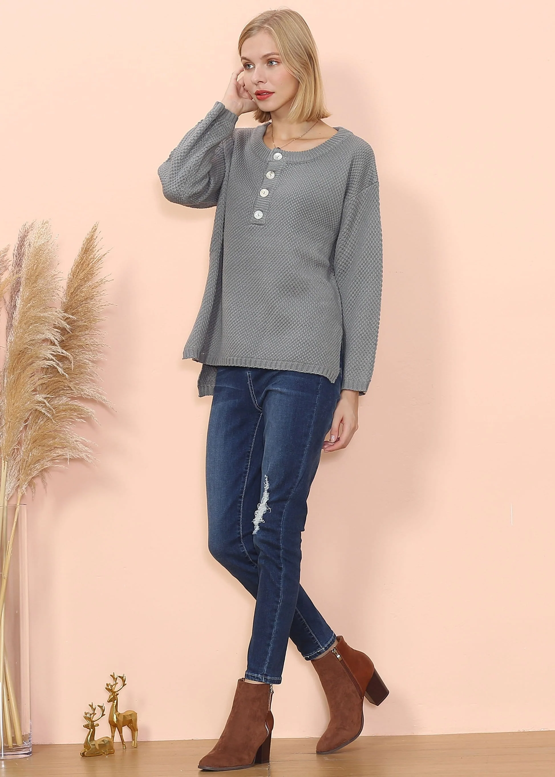 Contrast Half Button Down Sweater - Image 14