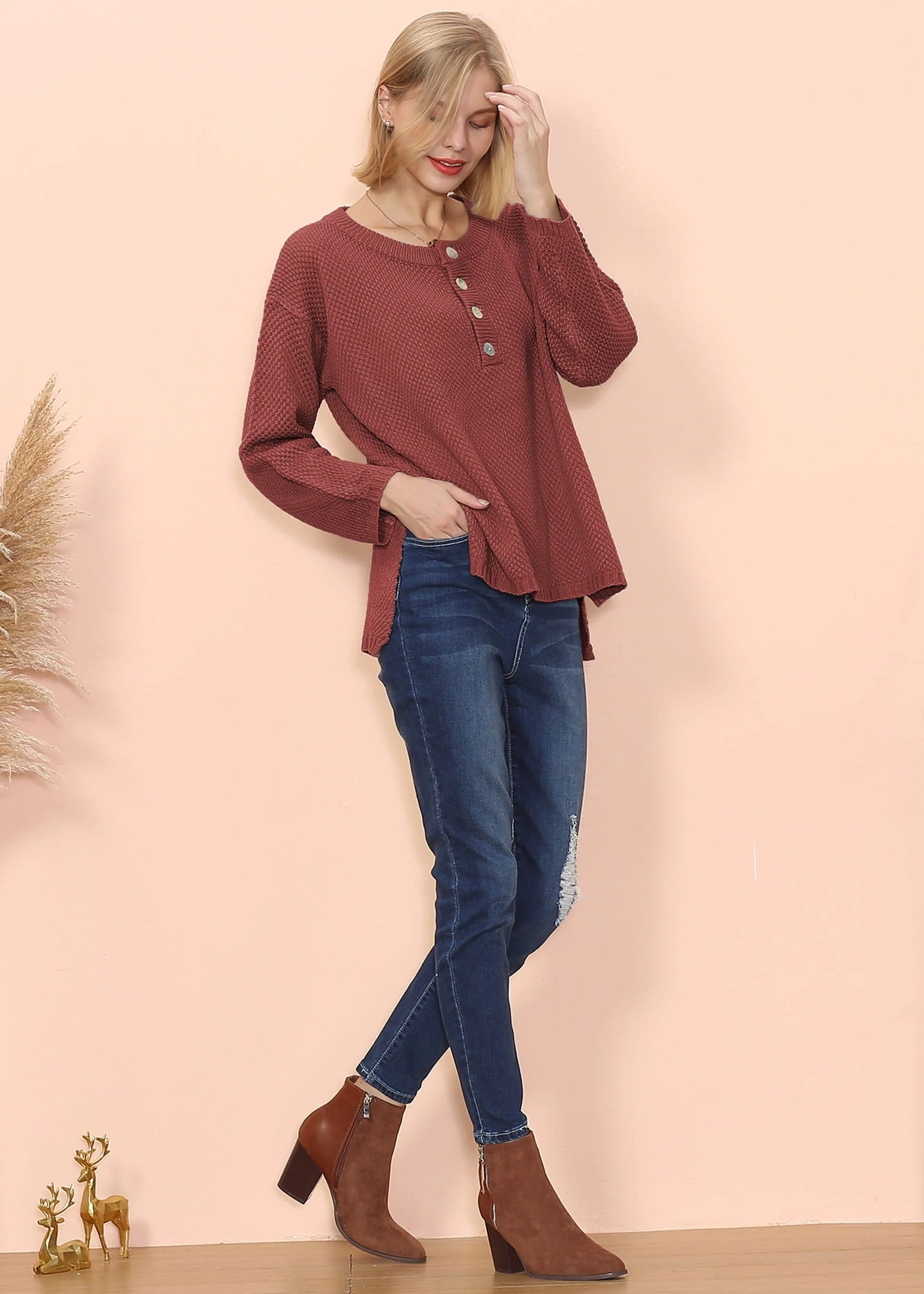 Contrast Half Button Down Sweater - Image 4