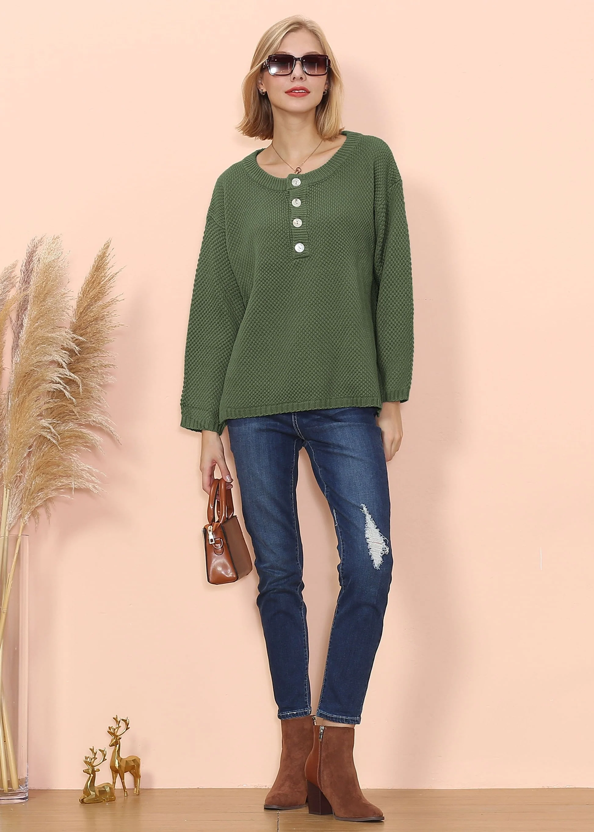 Contrast Half Button Down Sweater - Image 5