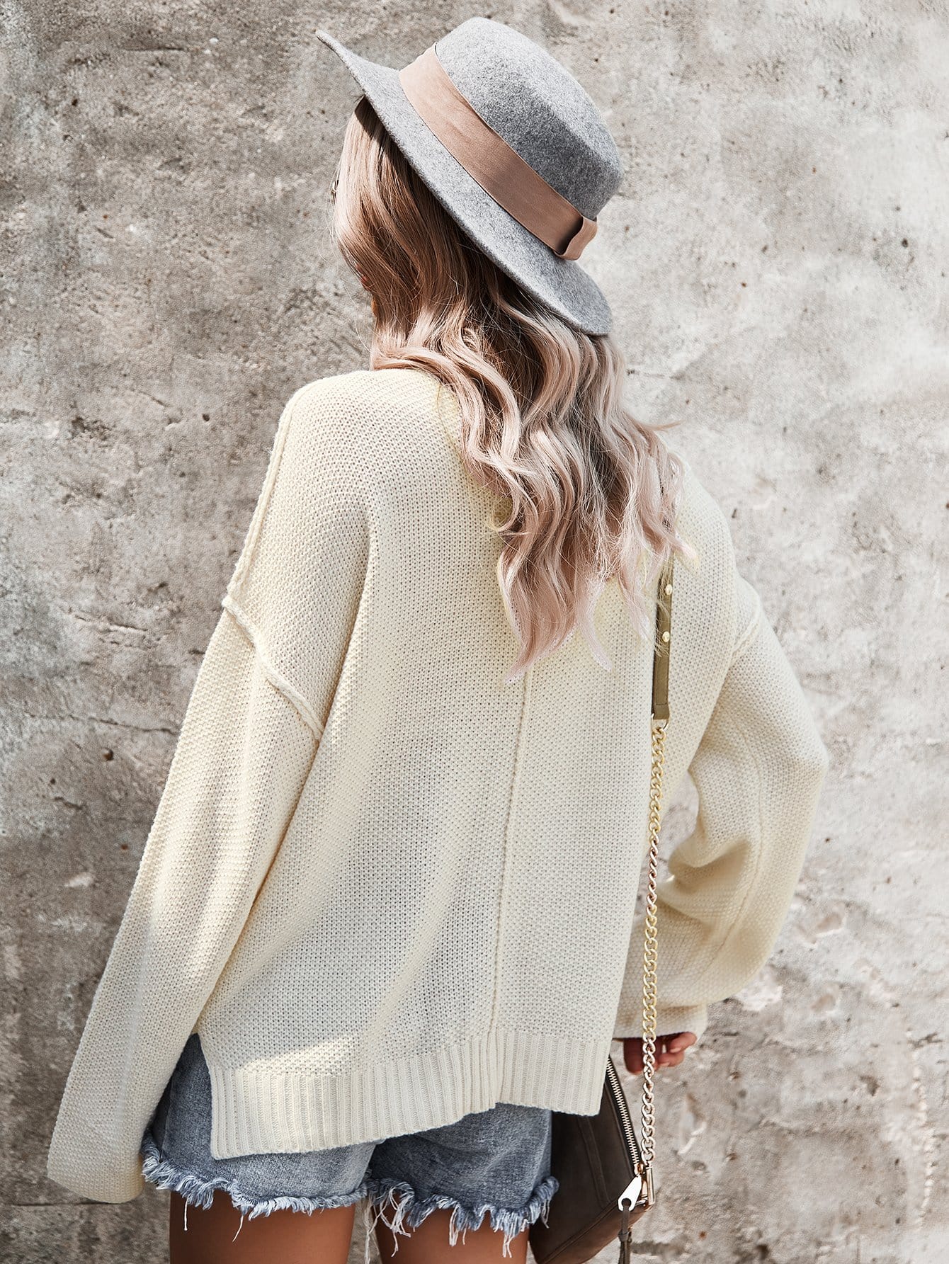 Contrast Half Button Textured Knit Sweater - Image 7