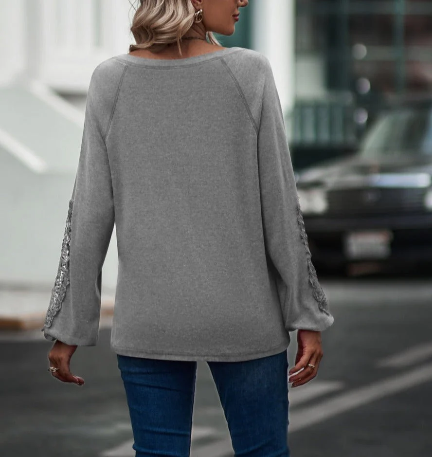 Contrast Lace Detail Raglan Sweater - Image 12