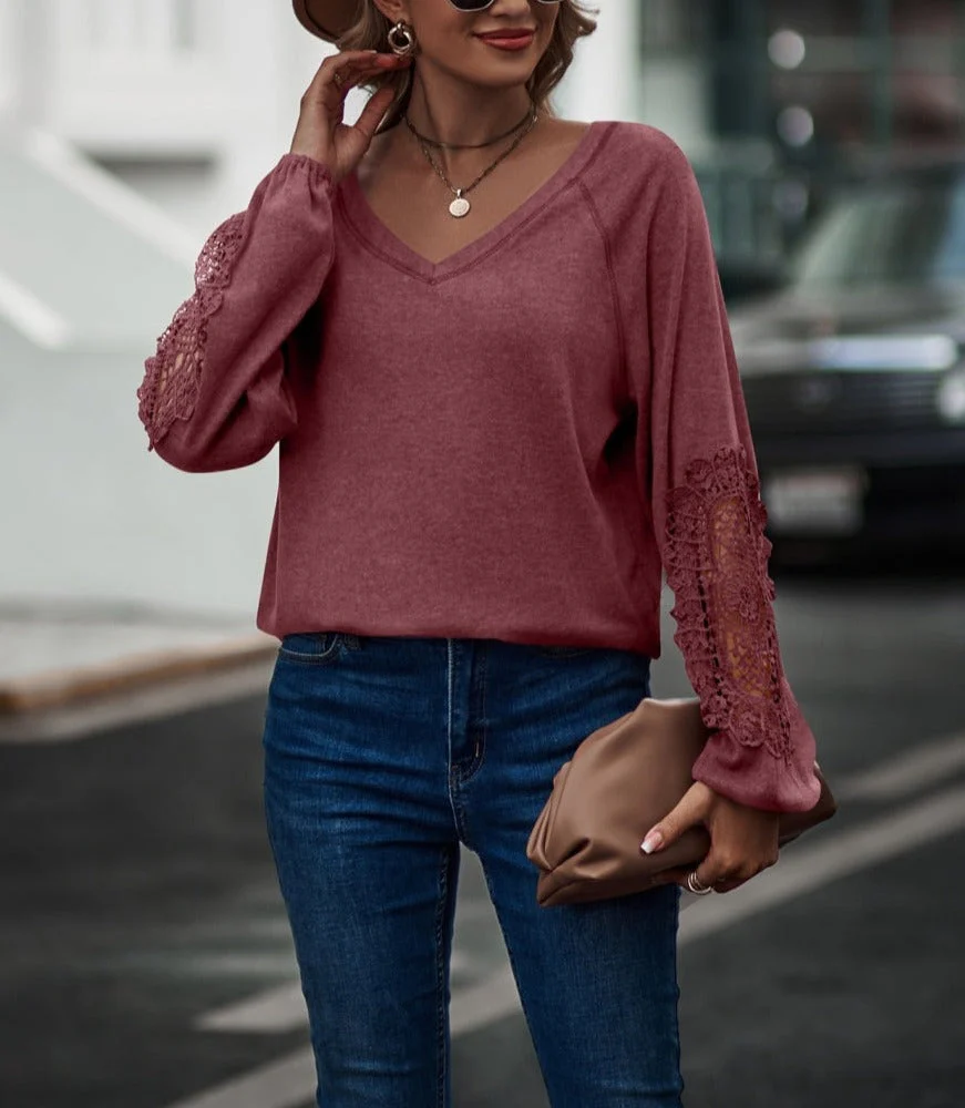Contrast Lace Detail Raglan Sweater - Image 13