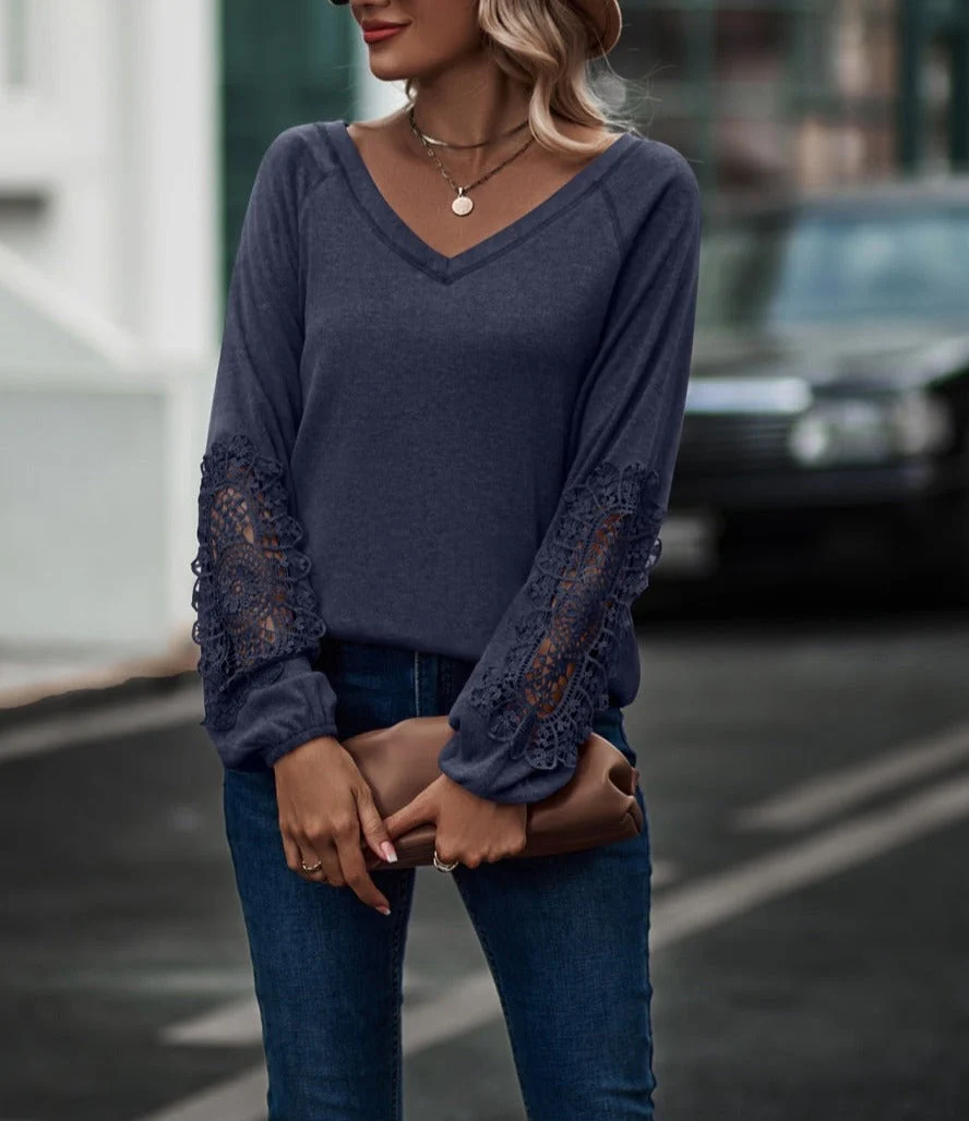 Contrast Lace Detail Raglan Sweater - Image 17