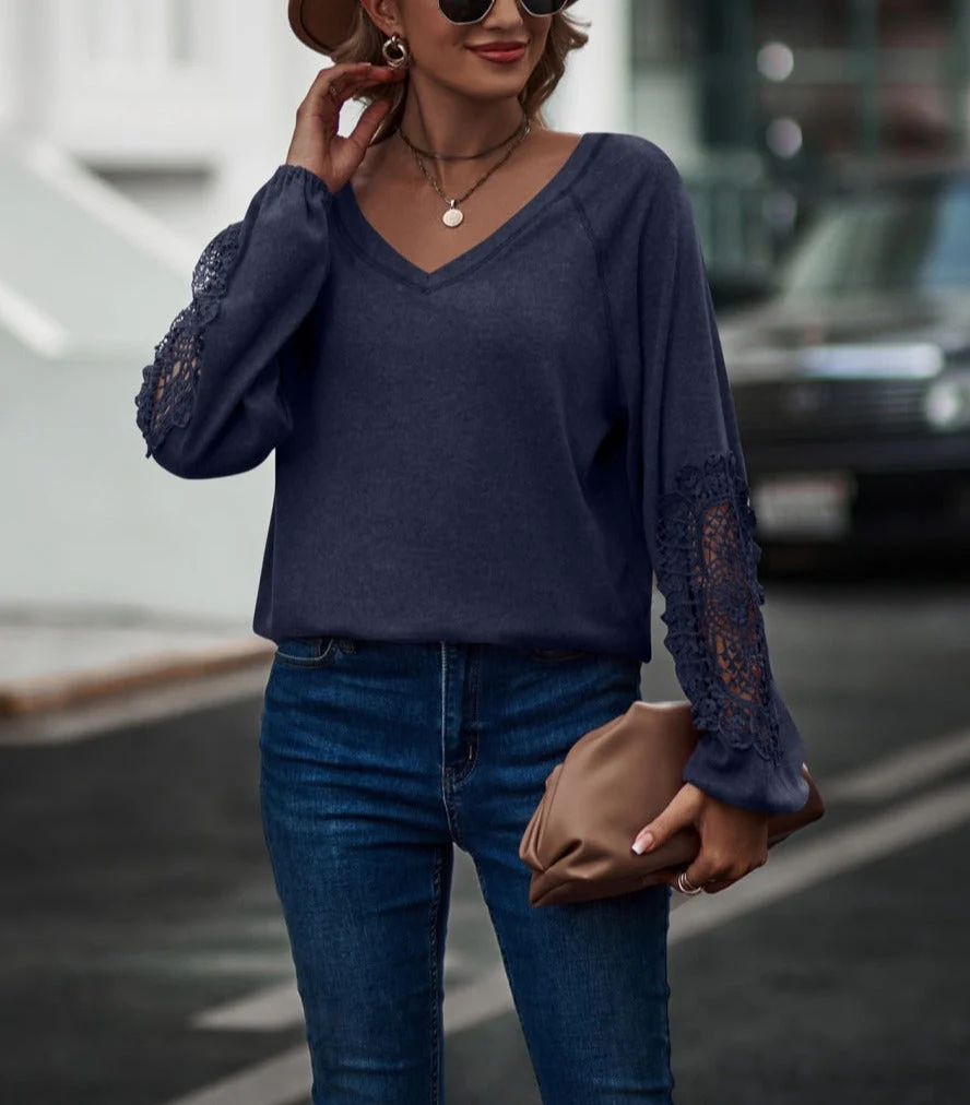 Contrast Lace Detail Raglan Sweater - Image 18