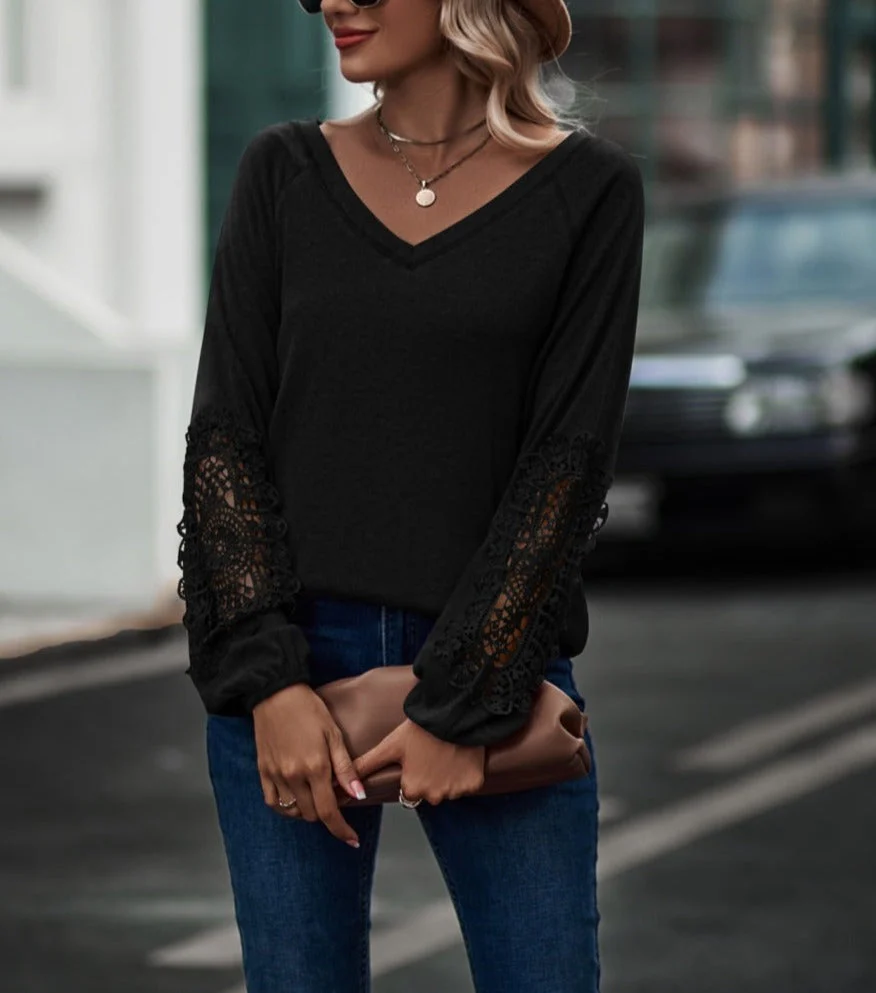 Contrast Lace Detail Raglan Sweater - Image 2