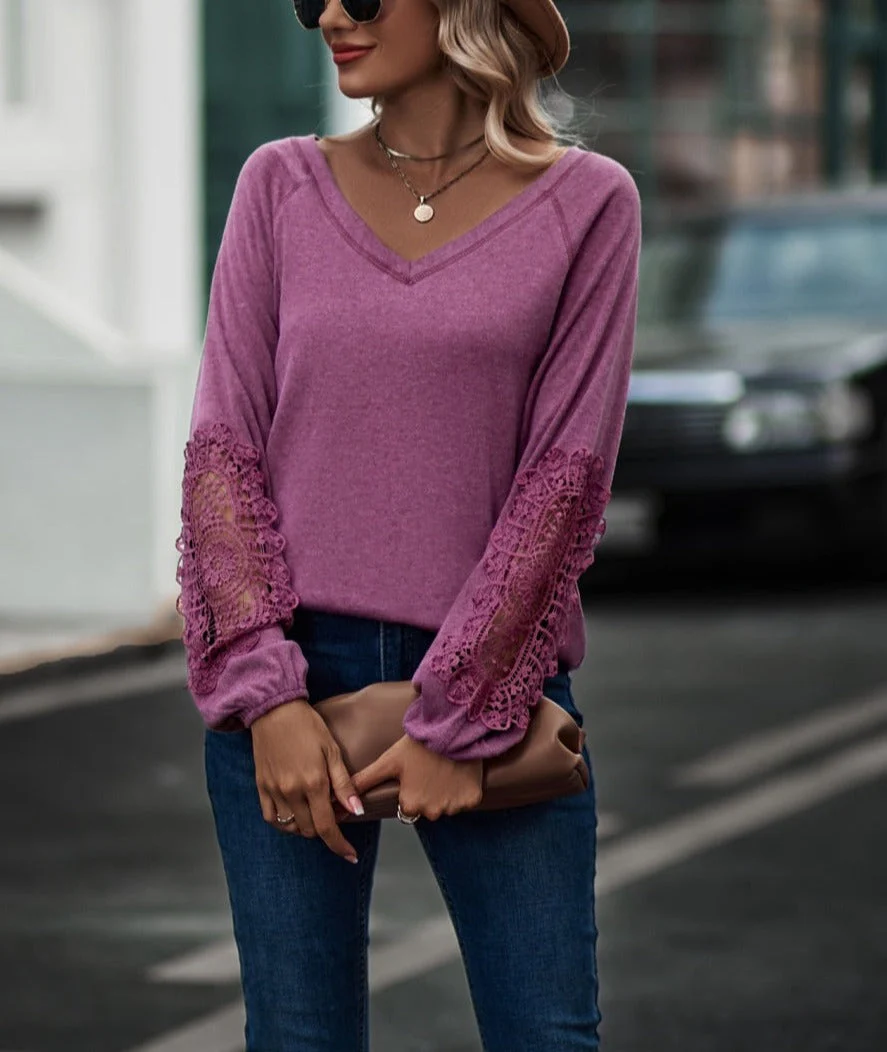 Contrast Lace Detail Raglan Sweater - Image 21