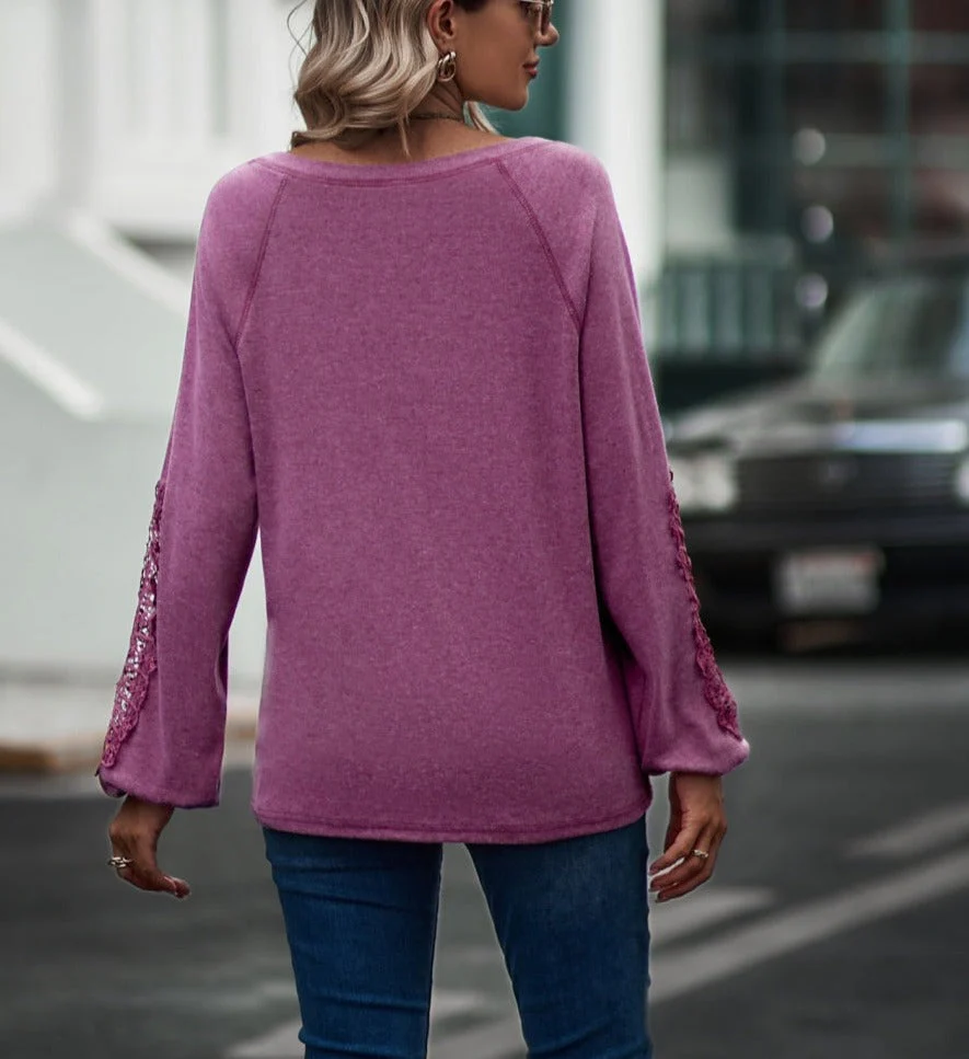 Contrast Lace Detail Raglan Sweater - Image 22