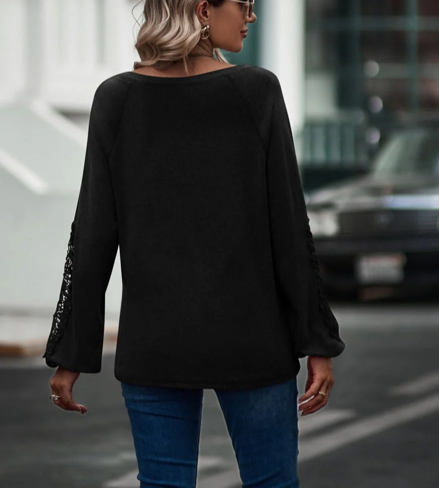 Contrast Lace Detail Raglan Sweater - Image 3