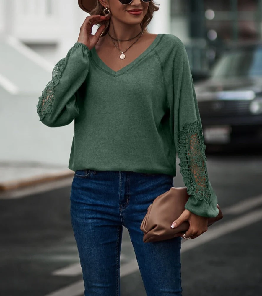 Contrast Lace Detail Raglan Sweater - Image 5