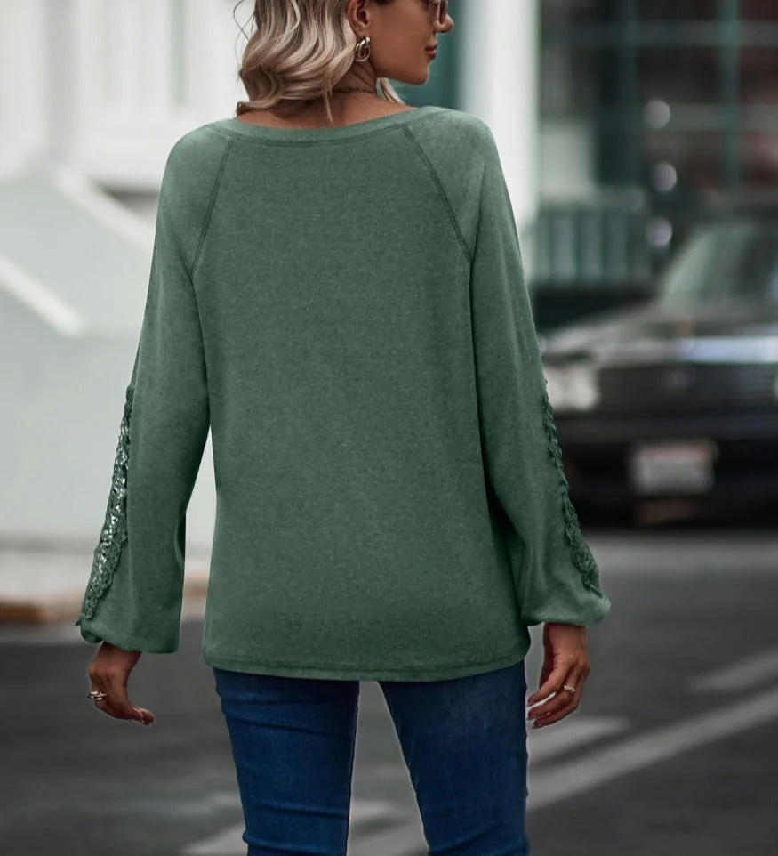 Contrast Lace Detail Raglan Sweater - Image 7