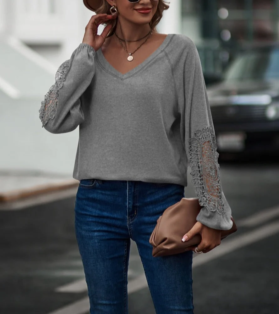 Contrast Lace Detail Raglan Sweater - Image 8