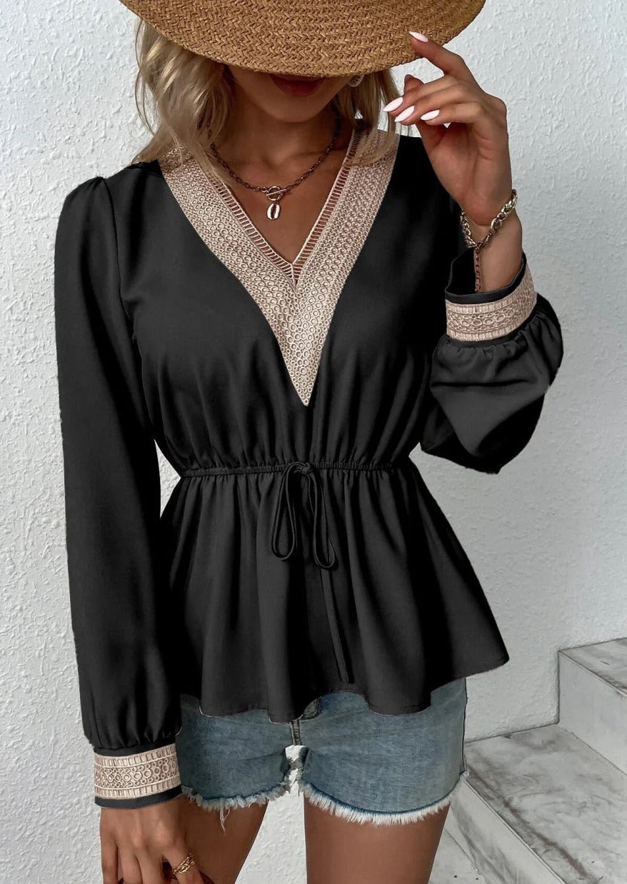Contrast Lace Peplum Blouse