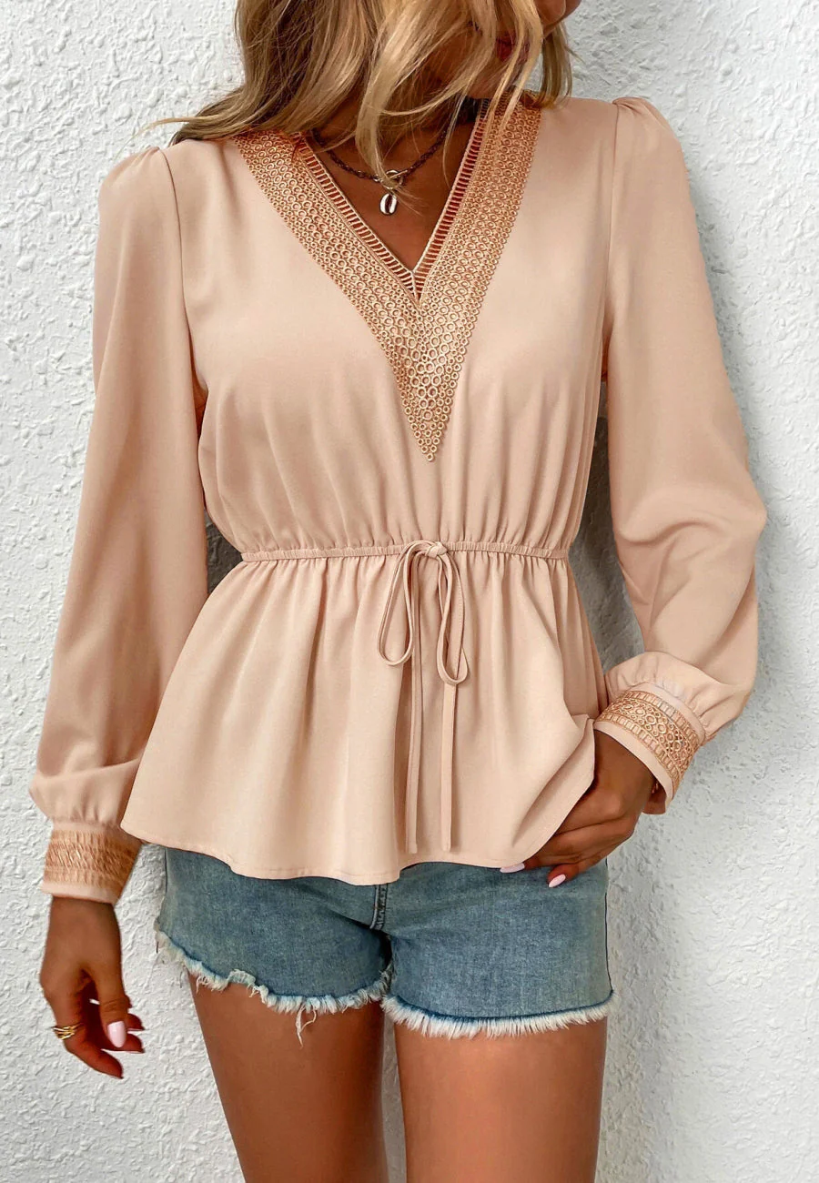 Contrast Lace Peplum Blouse - Image 11