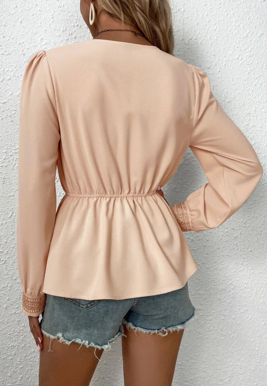 Contrast Lace Peplum Blouse - Image 12