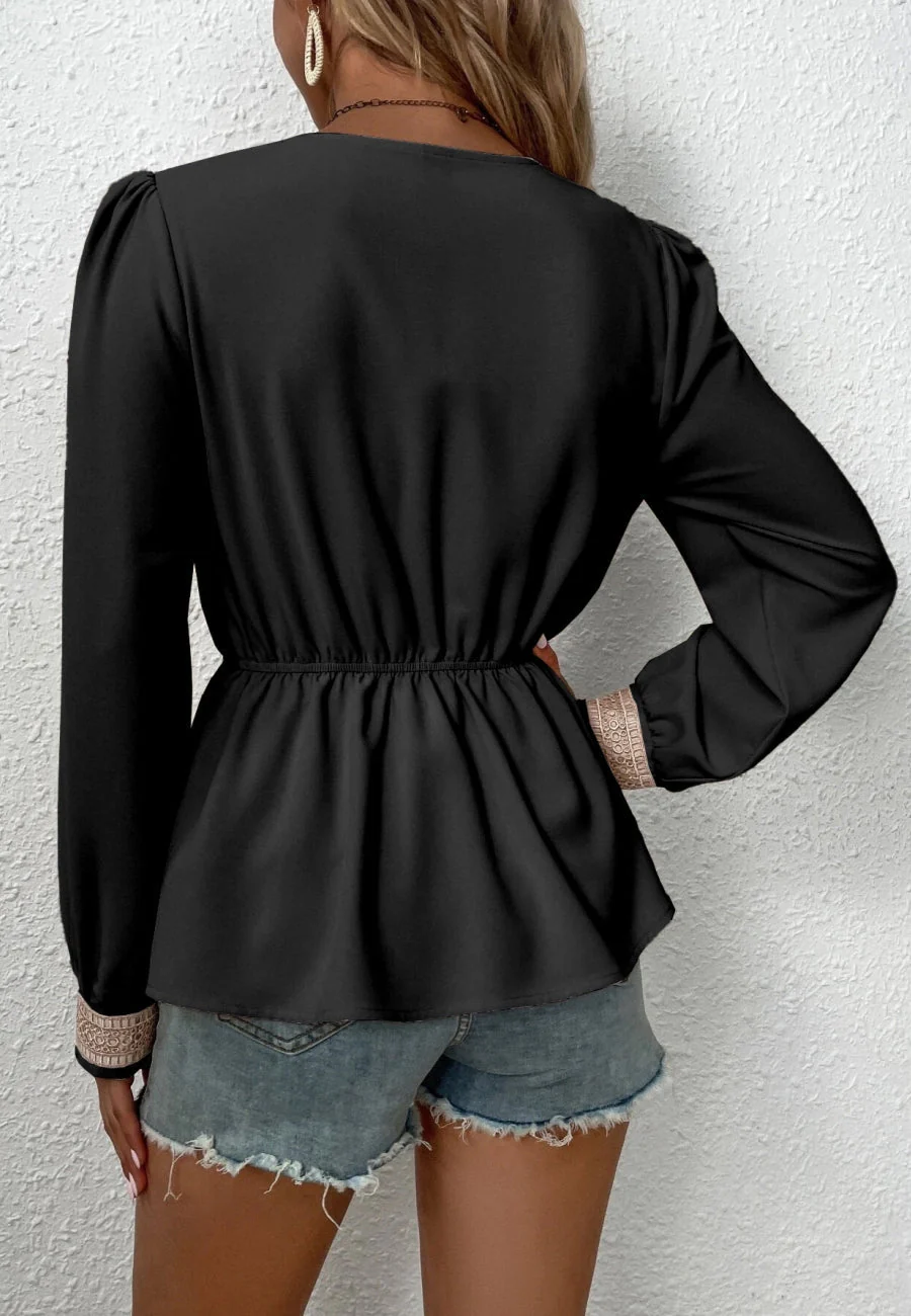 Contrast Lace Peplum Blouse - Image 2