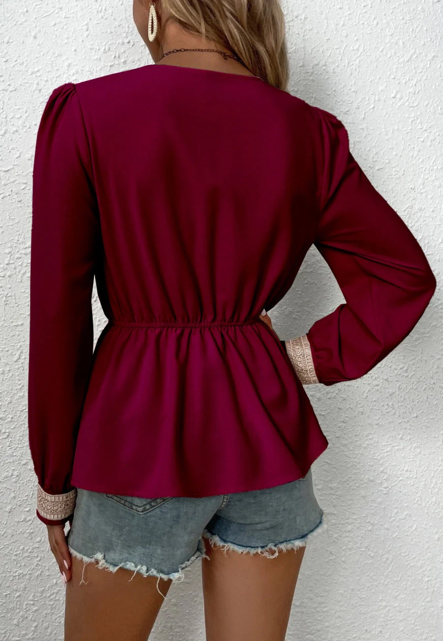 Contrast Lace Peplum Blouse - Image 4