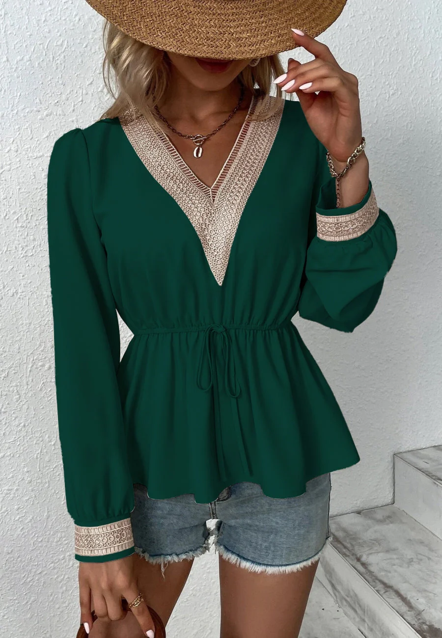 Contrast Lace Peplum Blouse - Image 5