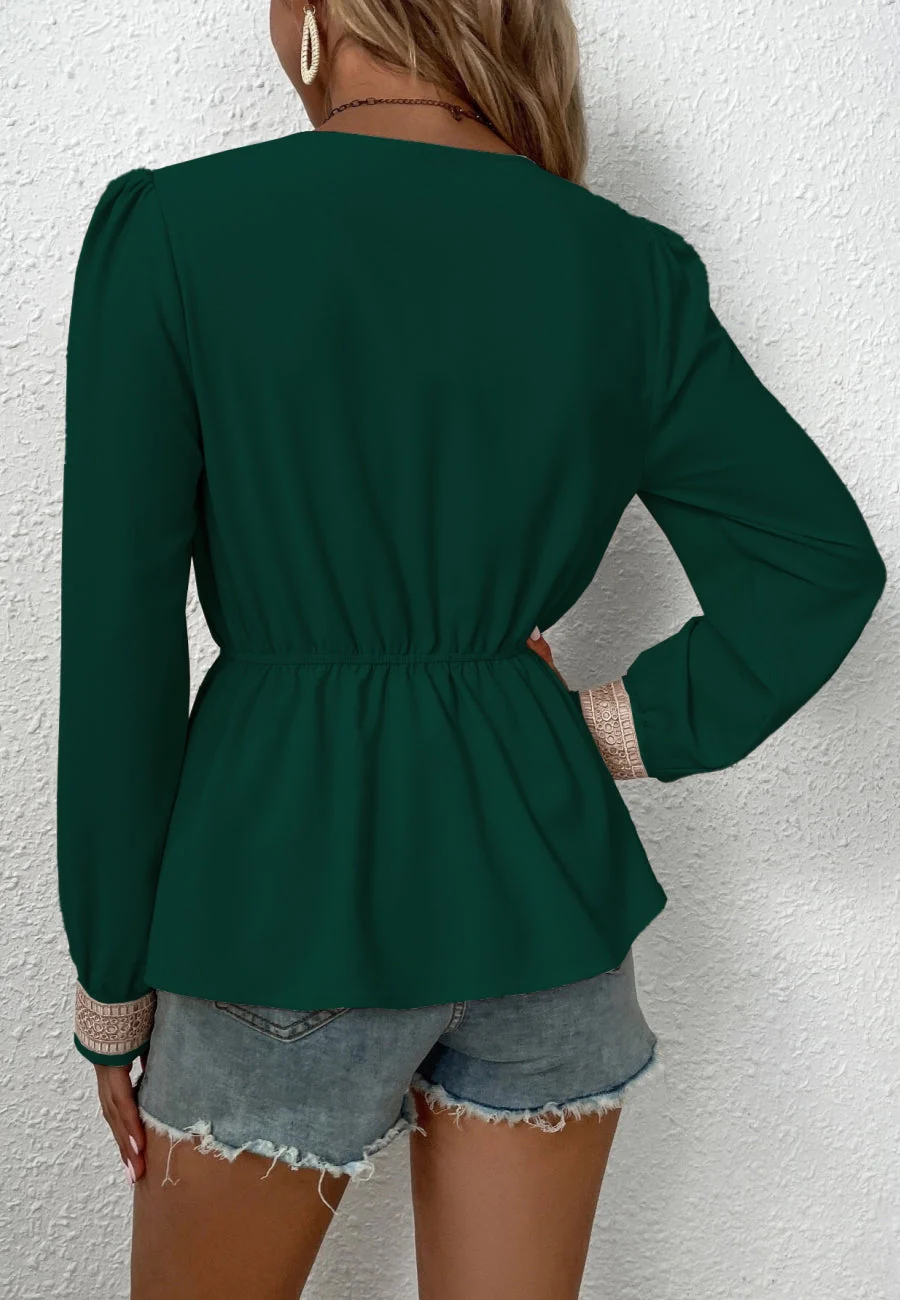 Contrast Lace Peplum Blouse - Image 6