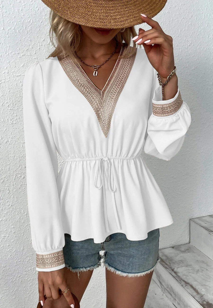 Contrast Lace Peplum Blouse - Image 7