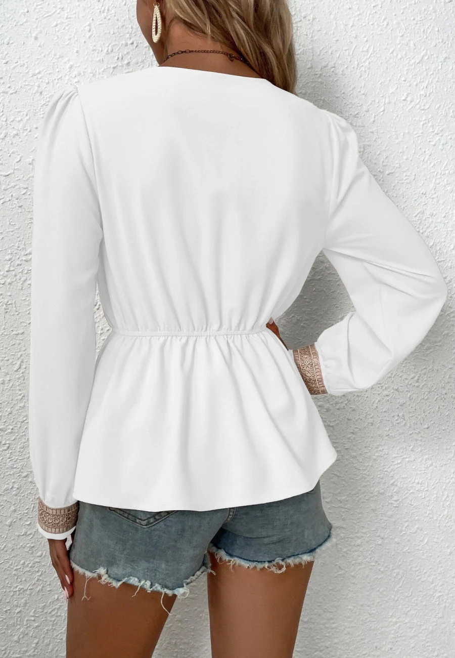 Contrast Lace Peplum Blouse - Image 8