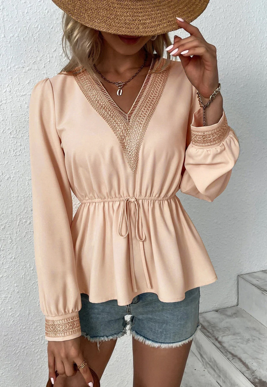 Contrast Lace Peplum Blouse - Image 9