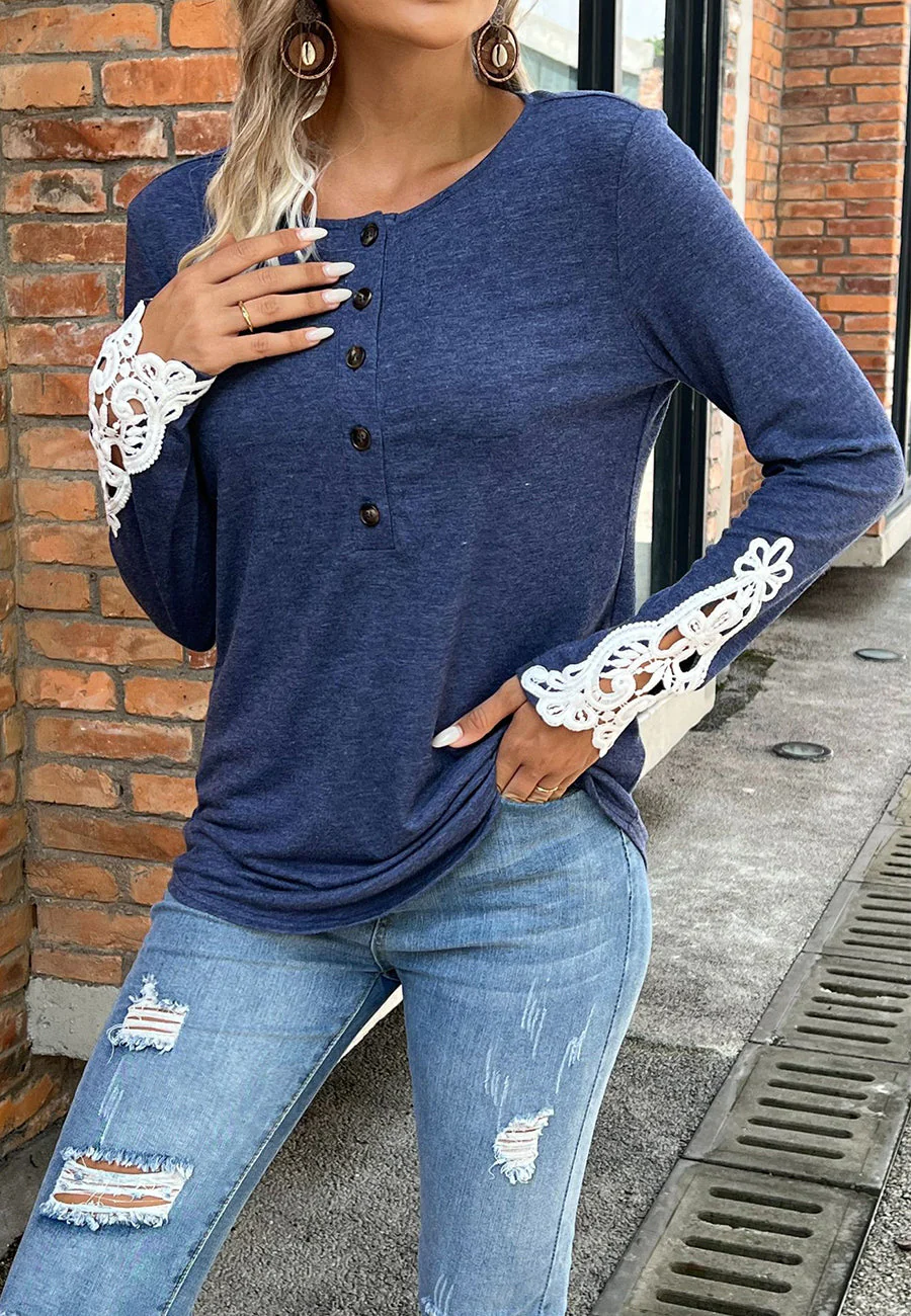 Contrast Lace Sleeve Detail Shirt - Image 3