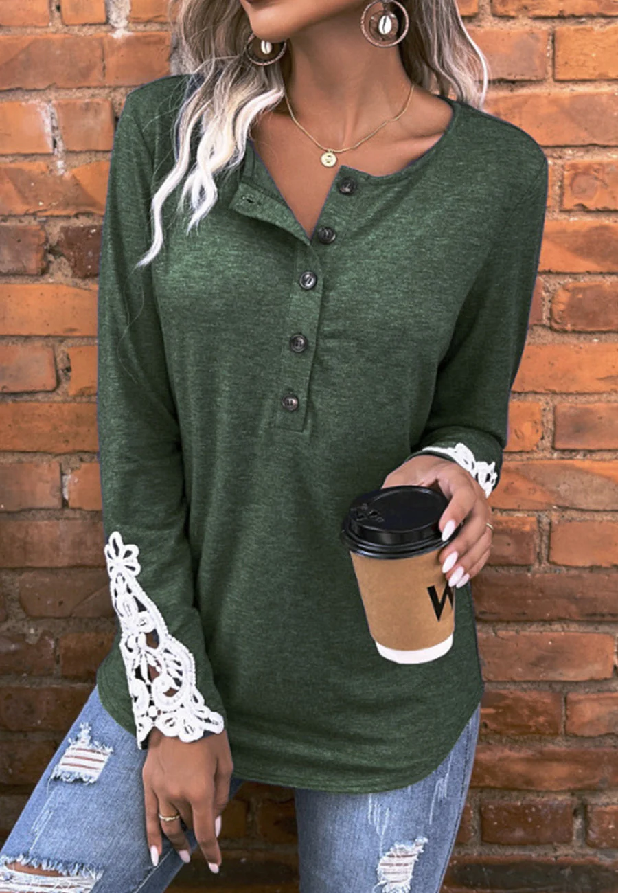 Contrast Lace Sleeve Detail Shirt - Image 5